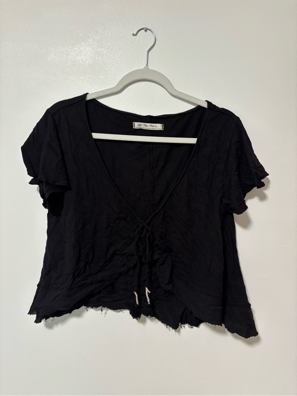 We The Free Black Tie-Front V-Neck Crop Top
